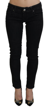Acht Black Low Waist Slim Fit Cotton Denim Jeans -   -  Acht.